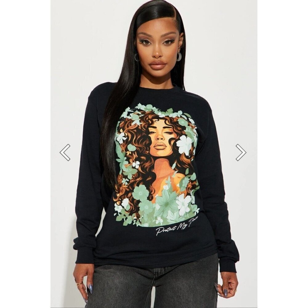 Fashion Nova Top‎ Women's Size 2X Protect My Peace Long Sleeve Shirt Black NWOT - Picture 2 of 7